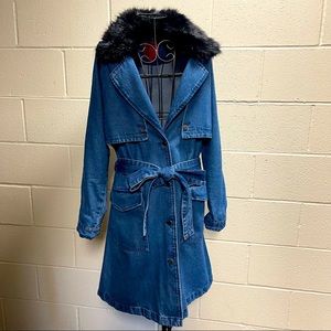 J-Lo Faux Fur Collar Denim Coat